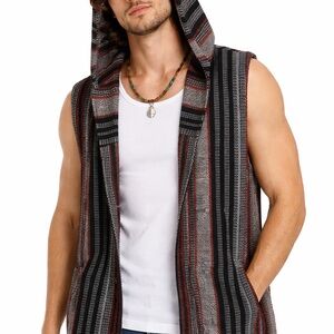 UO Urban Renewal Iguana Jack Striped Baja Hooded Sleeveless Jacket Vest NWT